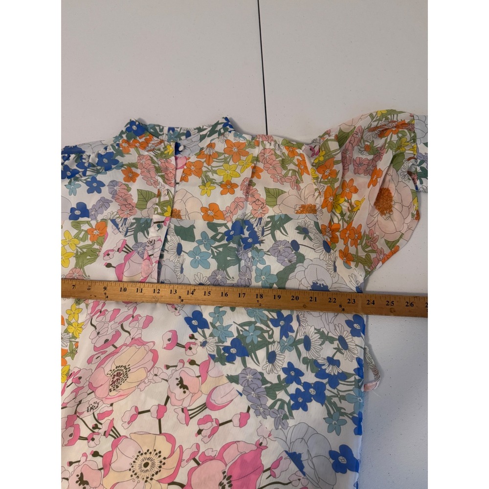 Arthur Jane Claire Floral Patchwork Mini Dress Multicolor Ruffle Hem Womens L g3 - Picture 8 of 9